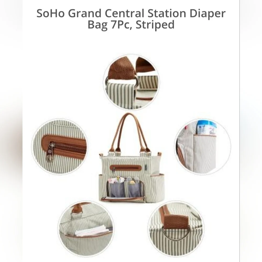 Elegant Striped Baby Bag - Cream and Brown NWOT